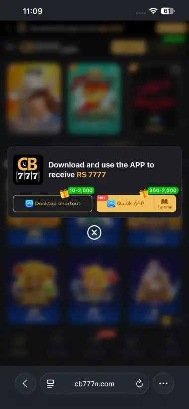 CB777 Game APK installation and download prompt