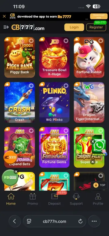 CB777 Game entertainment options grid and features